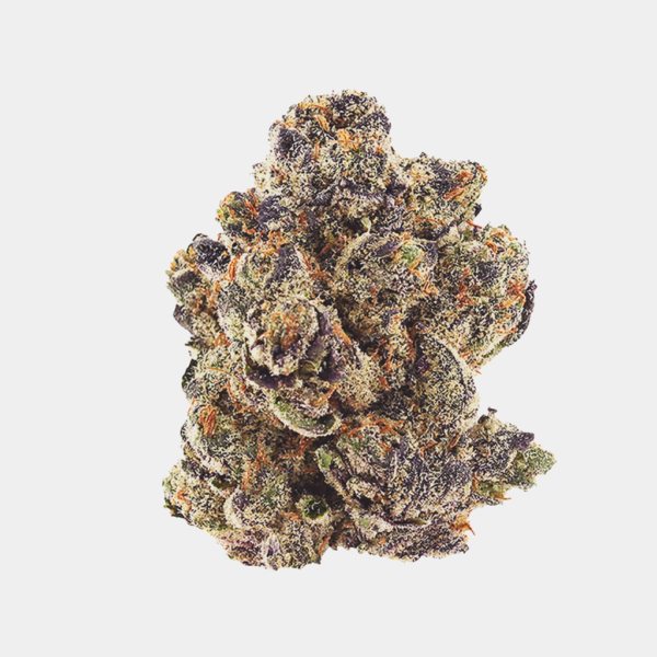 Groovy Grape THCa flower, Top Shelf strain with sweet grape aroma, frosty purple and green buds, from BOOM’s craft selection