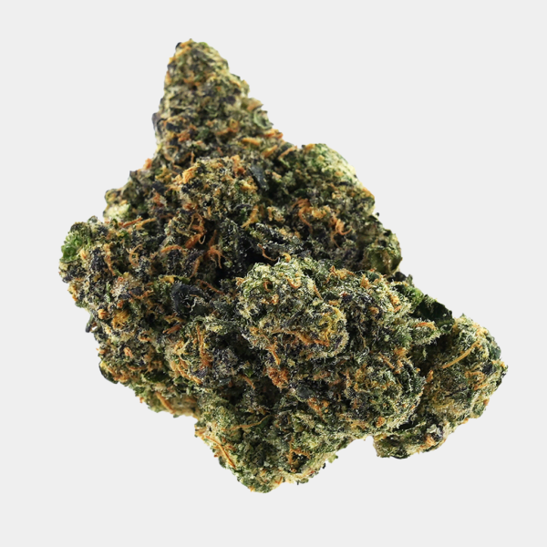 Jealousy top shelf THCa flower by BOOM, premium strain with sweet, citrus aroma and vibrant dark green-purple bud