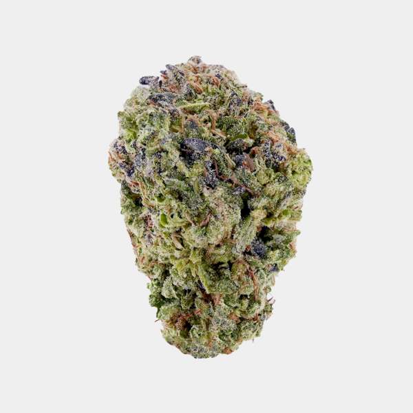 Mochi Premium THCa flower from BOOM, vibrant green and purple buds with sweet, creamy fruity aroma