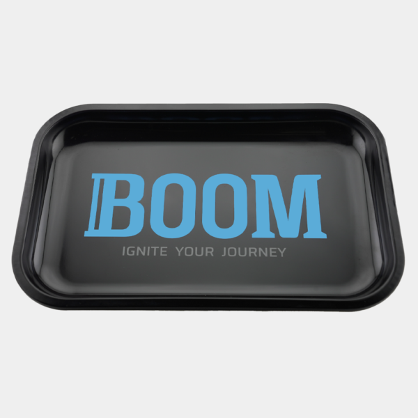 Boom Rolling Tray with logo. Perfect for keeping flower and pre rolls on.